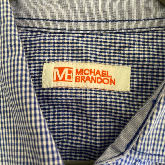 Men's Large Michael Brandon Blue Plaid Long Sleeve Button Down Shirt - Picture 2 of 7